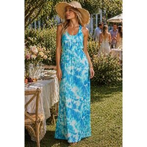 Dee Elle Maxi Dress Womens Medium‎ Blue Tie Dye Racerback Elastic Waist